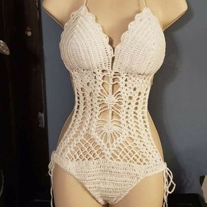 Crochet Monokini Swimsuit in White